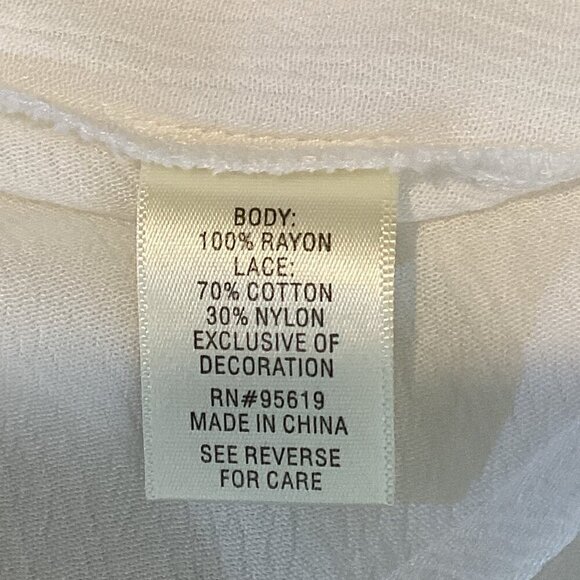 John Paul Richard Raelinn Crochet Detail White BOHO Top Sz L #303C - Picture 7 of 8